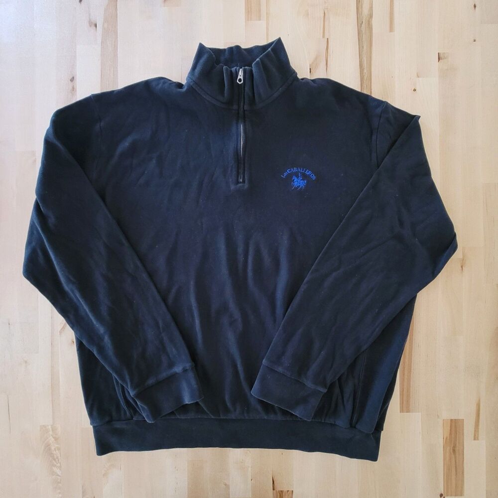 VTG Polo Golf Ralph Lauren Men XL Pullover  1/4 Zip Black Preppy Thick Heavy